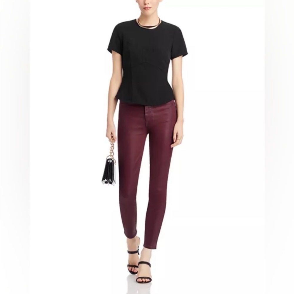 EUC 7 For All Mankind Coated Skinny Ankle Jeans Merlot Red Size 26 27” inseam